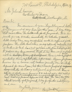 Letter from Benjamin Smith Lyman to John L. Warner