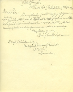 Letter from Benjamin Smith Lyman to Hugh Fletcher