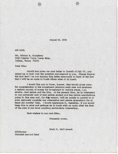 Letter from Mark H. McCormack to Miriam B. Humphrey
