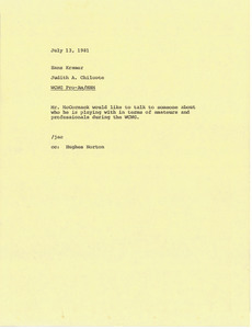 Memorandum from Judy A. Chilcote to Hans Kramer