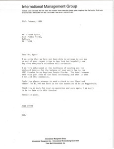 Letter from Judy Stott to Leslie Space