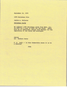 Memorandum from Judith A. Chilcote to 1979 Christmas file