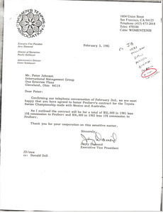 Letter from Jerry Diamond to Peter Johnson