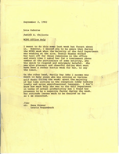 Memorandum from Judy A. Chilcote to Lois Osborne