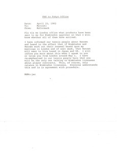 Fax from Mark H. McCormack to Fumiko Matsuki