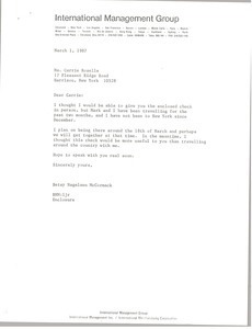 Letter from Betsy Nagelsen McCormack to Carrie Rozelle