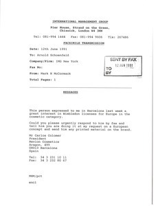 Fax from Mark H. McCormack to Arnold Schoenfeld
