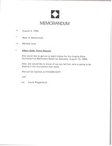 Memorandum from Michelle Lane to Mark H. McCormack