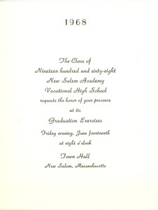 Invitation for the 1968 graduation exercises at New Salem Academy Vocational High School