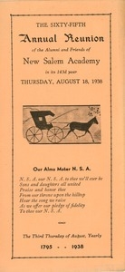 Program for the sixty-fifth annual reunion for New Salem Academy