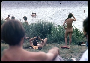 Bathers at the edge of the lake at the Woodstock Festival