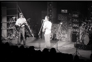 Grateful Dead concert at Springfield Civic Center: band in performance: Phil Lesh and Bob Weir (l. to r.)