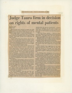 Newspaper clippings on appeal of Judge Joseph L. Tauro's decision