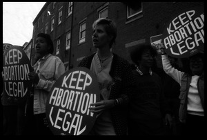 Pro-choice protesters at Planned Parenthood clinic in Providence: demonstrators with 'Keep abortion legal' signs