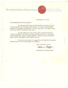 Letter from American Academy of Arts and Letters to W. E. B. Du Bois