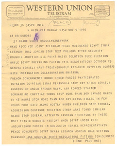 Telegram from ‛Abd al-Raḥmān Sharqāwī to W. E. B. Du Bois