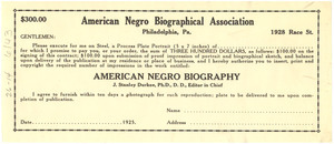 $300 contract for process plate portrait in the American Negro Biography