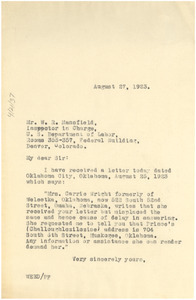 Letter from W. E. B. Du Bois to U. S. Department of Labor Immigration Service