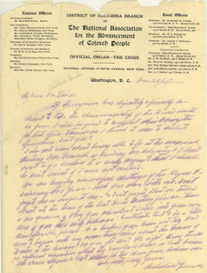 Letter from Archibald Grimké to W. E. B. Du Bois