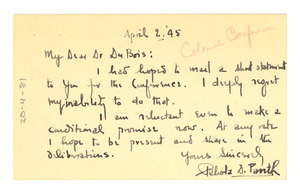 Letter from Bhola D. Panth to W. E. B. Du Bois