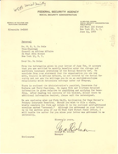 Letter from United States Federal Security Agency to W. E. B. Du Bois