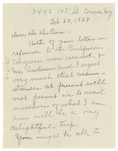 Letter from Carrie L. Anderson to W. E. B. Du Bois