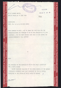 Telegram from Walter Ulbricht to W. E. B. Du Bois
