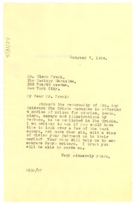 Letter from W. E. B. Du Bois to Glenn Frank