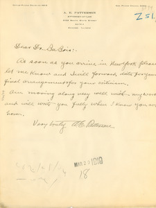 Letter from Adam E. Patterson to W. E. B. Du Bois