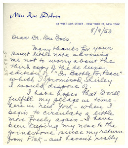 Letter from Rae Dalven to W. E. B. Du Bois