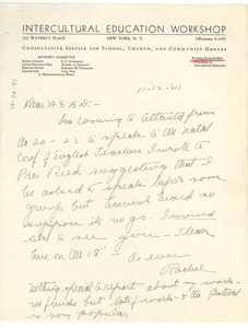 Letter from Rachel Davis DuBois to W. E. B. Du Bois