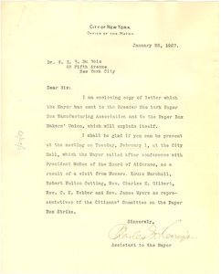Letter from New York Mayor's Office to W. E. B. Du Bois