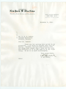 Letter from New York Amsterdam Star News to W. E. B. Du Bois
