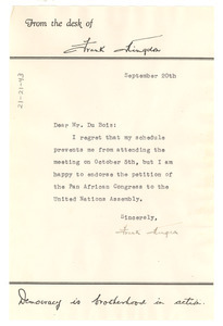 Letter from Frank Kingdon to W. E. B. Du Bois