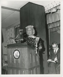 Margaret Milbank Bogert speaking at building dedication