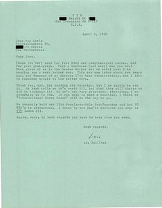 Correspondence from Lou Sullivan to Jean Aarle (April 4, 1990)