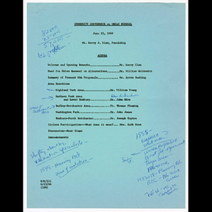 Agenda for Community Conference on Urban Renewal held on June 23, 1966, urban renewal proposal for Roxbury North Dorchester and background information about the workable program