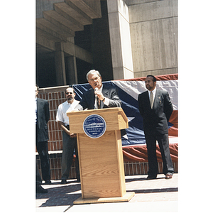 Mayor Thomas Menino speaks from a lectern