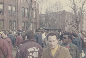 Crowd of students in front of the Administration Building