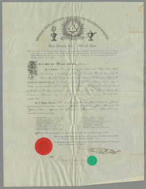 Announcement of the union of the Hays and Raymond Supreme Councils, 1863 March 1
