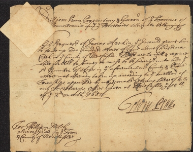 Order from William Penn to the Surveyor General, 1684 February 15