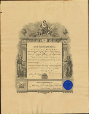 Master Mason certificate for Howard I. Warren