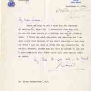 Letter from Rajkumari Amrit Kaur to Leona Baumgartner, M.D.