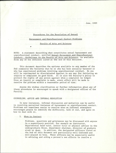 Procedures for the Resolution of Sexual Harassment and Unprofessional Conduct Problems, 1989