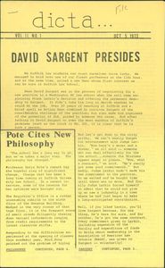 Article from Suffolk University Law School's student newspaper, Dicta, announcing the appointment of David J. Sargent as law school dean