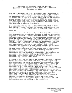 Final statement by John Joseph Moakley as Chairmen of the Speaker's Special Task Force on El Salvador regarding Jesuit murder investigation and Task Force's role, 18 November 1991