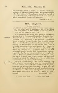 1788 Chap. 0031 An Act For Incorporating The Township Number Four, On The East Side Of Penobscot River, Commonly Called Naskeeg, In The County Of Lincoln, Into A Town By The Name Of Sedgwick.