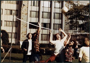 Boston College students playing volleyball