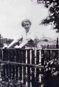 My grandmother in backyard