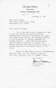 Letter from Bonnie Isman to Paul Tsongas